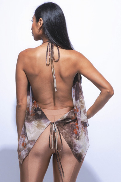 Open Back Cowl Neck Top-44634