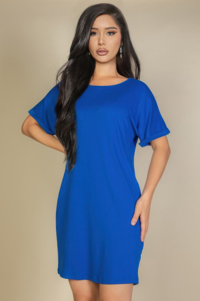 Side Pocket Double Folded Mini Dress-52330