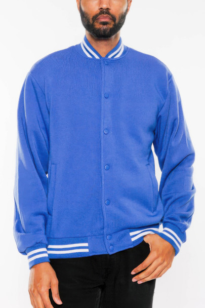 Mens Fleece Snap Button Varsity Jacket-45443