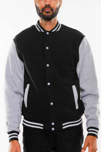 Mens Fleece Snap Button Varsity Jacket-45443
