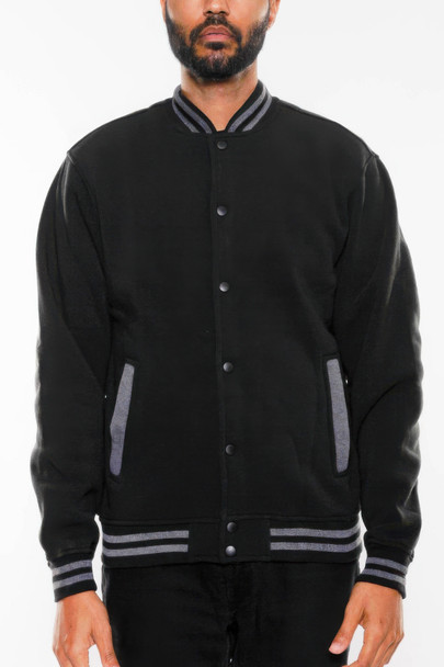 Mens Fleece Snap Button Varsity Jacket-45443