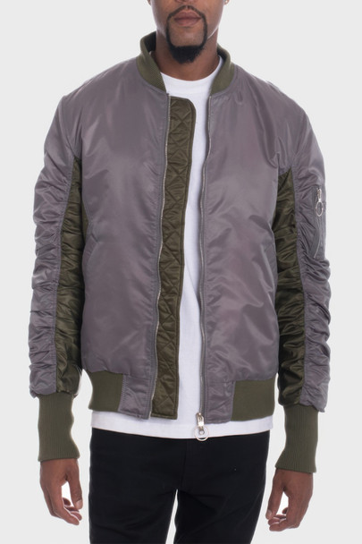 Two Tone Color Block Bomber Jacket-45430