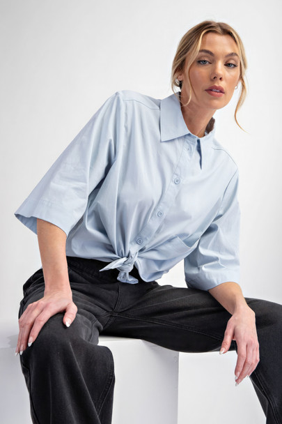 Half Slvs Stretch Poplin Button Down Shirt-43356