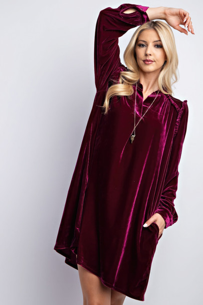 Mini Ruffle Detailing Velvet Dress-43350 Mini Ruffle Detailing Velvet Dress-43350