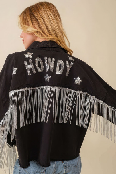 Howdy Sequin Fringe And Star Patches Jacket-43293