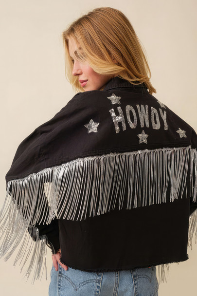 Howdy Sequin Fringe And Star Patches Jacket-43293