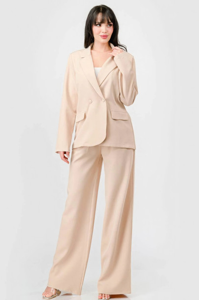Luxe Stretch Woven Loose Fit Blazer And Wide Legs Pants Semi Formal Set-43717