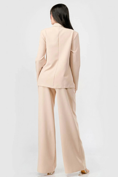 Luxe Stretch Woven Loose Fit Blazer And Wide Legs Pants Semi Formal Set-43717