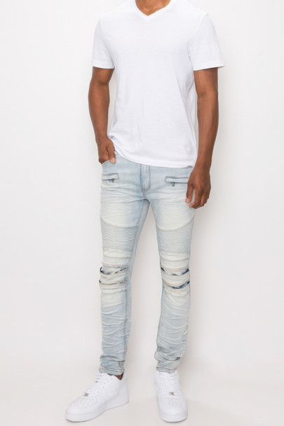 Men Creased Biker Denim Jeans-44438