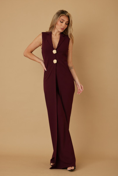 Open Flap With Metal Shank Button Jumpsuit-51945