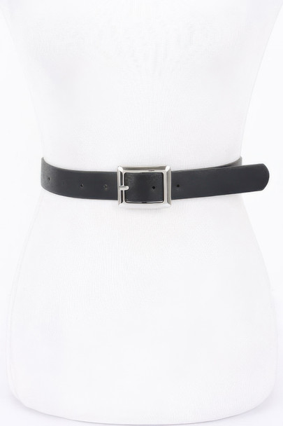 Simple Square Buckle Faux Leather Belt-49524