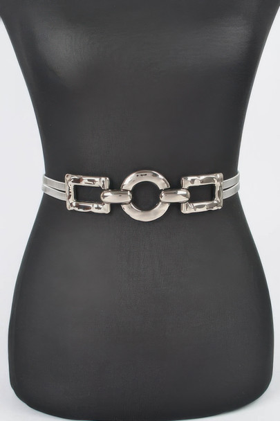 Hammered Metal Buckle Plus Size Stretch Belt-49519