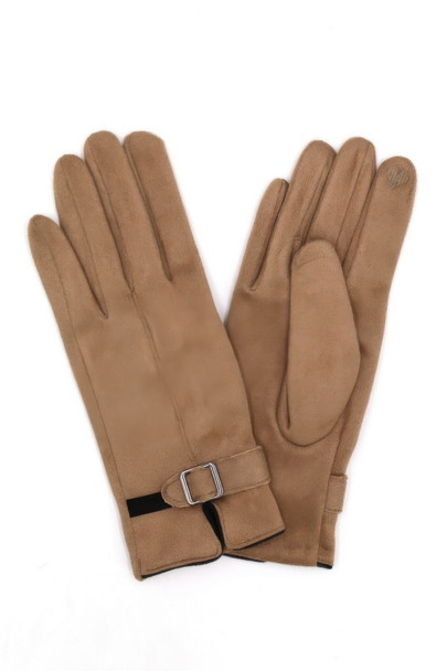 Faux Suede Band Smart Touch Gloves-48382