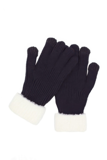 Faux Fur Cuff Smart Touch Knit Gloves-48379