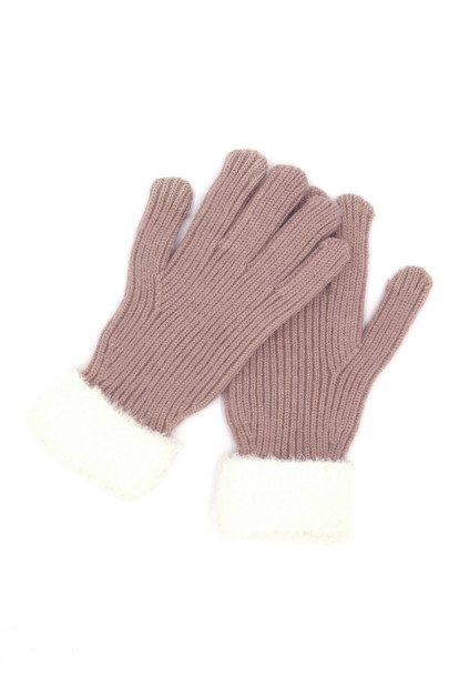 Faux Fur Cuff Smart Touch Knit Gloves-48379