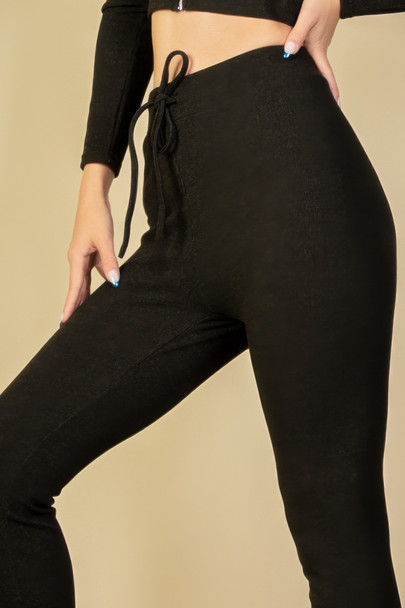 Tie-Front Ribbed Lounge Leggings-45721