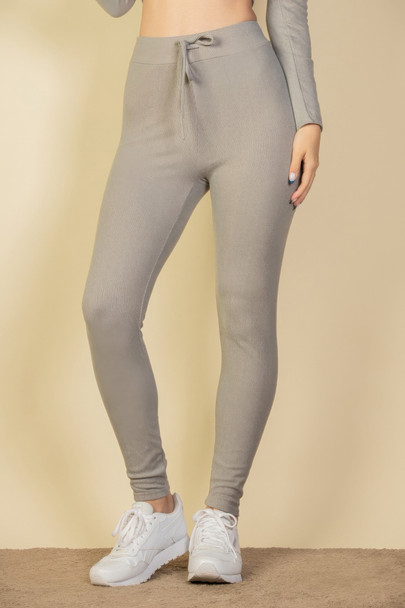Tie-Front Ribbed Lounge Leggings-45721