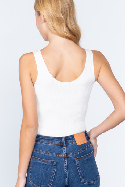 Sleeveless Henley Rib Knit Bodysuit       -49054