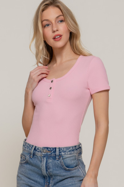 Short Slv Snap Button Rib Bodysuit        -49048