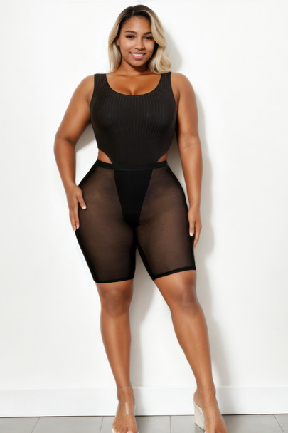 Plus Size Mesh Biker Shorts-45701