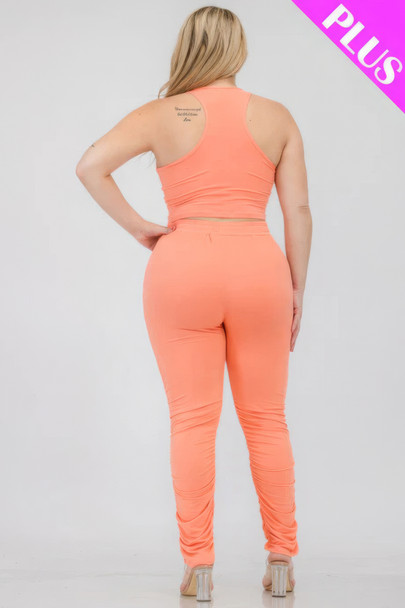 Plus Size Crop Tank Top & Ruched Pants Set-44275 Plus Size Crop Tank Top & Ruched Pants Set-44275