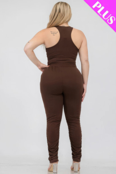 Plus Size Crop Tank Top & Ruched Pants Set-44274 Plus Size Crop Tank Top & Ruched Pants Set-44274