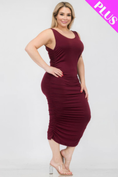 Plus Size Square Neck Ruched Bodycon Midi Dress-44071
