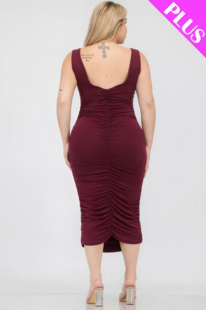 Plus Size Square Neck Ruched Bodycon Midi Dress-44071