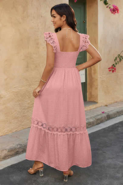 Solid Sleeveless Lace Patchwork Textured Dress-49287