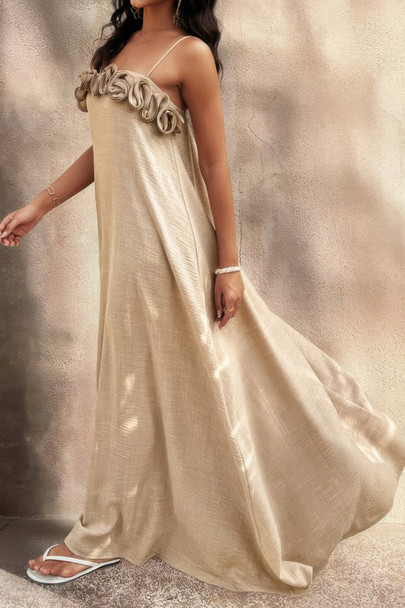 Flower Trim Off Shoulder Ruffled Backless Dress-49274 Flower Trim Off Shoulder Ruffled Backless Dress-49274