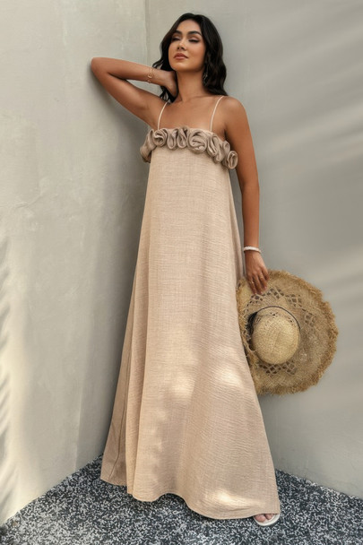 Flower Trim Off Shoulder Ruffled Backless Dress-49274 Flower Trim Off Shoulder Ruffled Backless Dress-49274