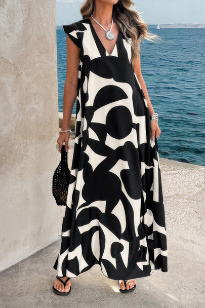 Allover Print Woven Short Sleeve Loose Dress-49273