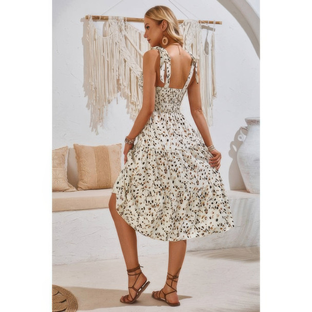 Square Neck Leopard Cut Out Elastic Waist Dress-48822