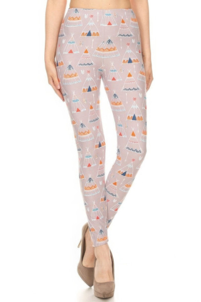 Teepee Print, High Rise, Fitted Leggings, With An Elastic Waistband-43889