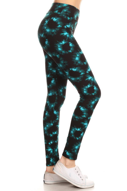 Yoga Style Banded Lined Tie Dye Printed Knit Legging With High Waist-34901