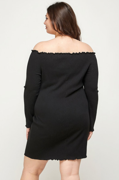 Plus Size, Solid Smocked Off Shoulder Dress-41508 Plus Size, Solid Smocked Off Shoulder Dress-41508