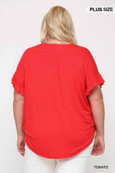 Solid Viscose Knit Surplice Top With Ruffle Sleeve-40221 Solid Viscose Knit Surplice Top With Ruffle Sleeve-40221