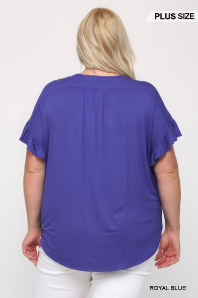 Solid Viscose Knit Surplice Top With Ruffle Sleeve-40220 Solid Viscose Knit Surplice Top With Ruffle Sleeve-40220