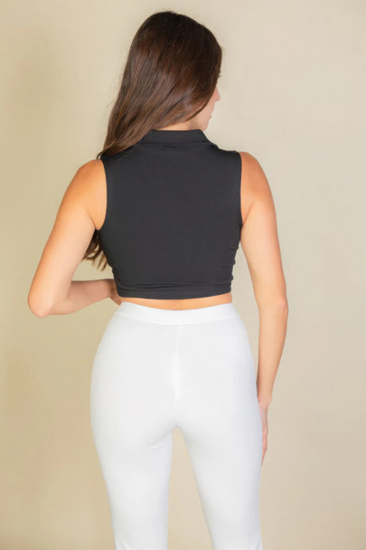 Solid Ribbed Polo Neck Tank Top-44426 Solid Ribbed Polo Neck Tank Top-44426