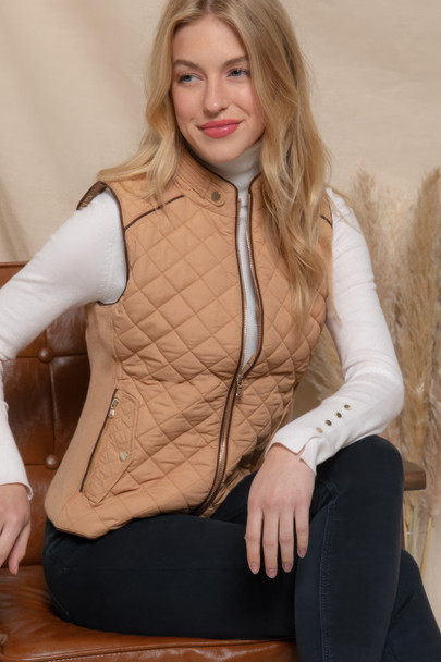 Suede Piping Quilted Padding Vest-44393