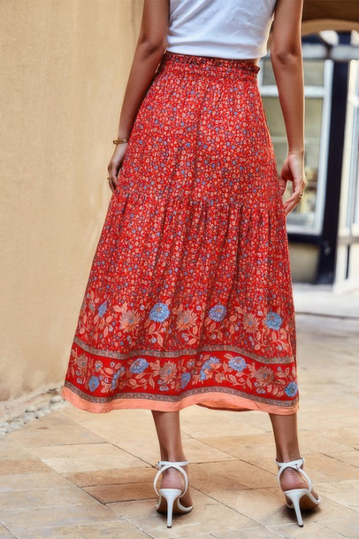 High Rise Drawstring Ruffled Maxi Skirt-49357