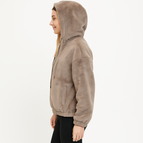 Plush Zip-Up Hooded Jacket-54082