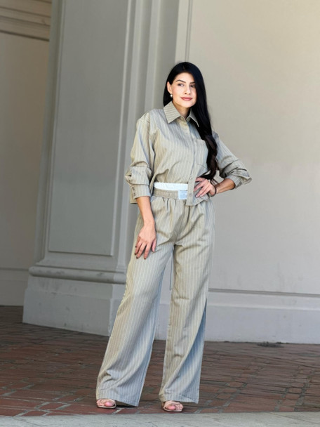 Striped Set With Double Waistband Pants And Top-54055