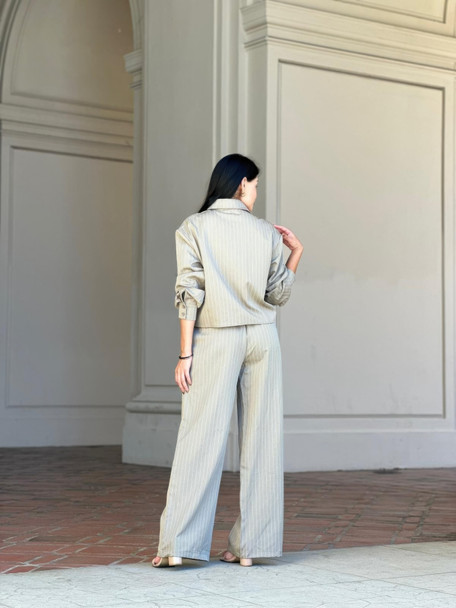 Striped Set With Double Waistband Pants And Top-54055