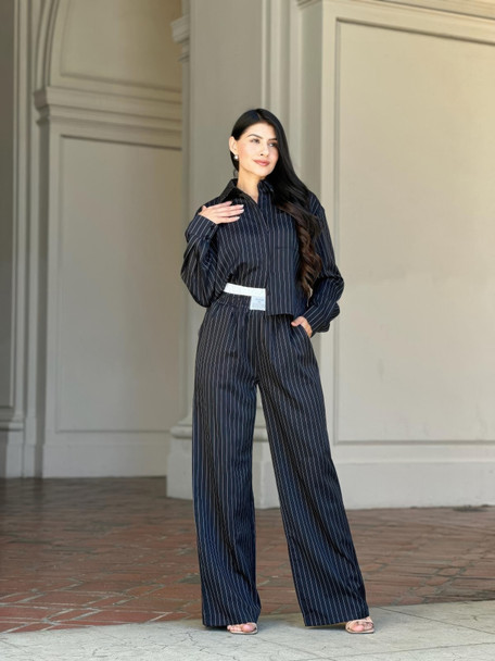 Striped Set With Double Waistband Pants And Top-54054
