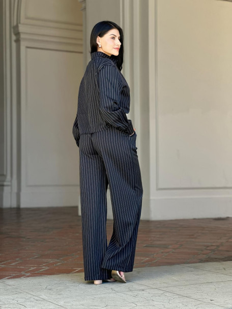 Striped Set With Double Waistband Pants And Top-54054