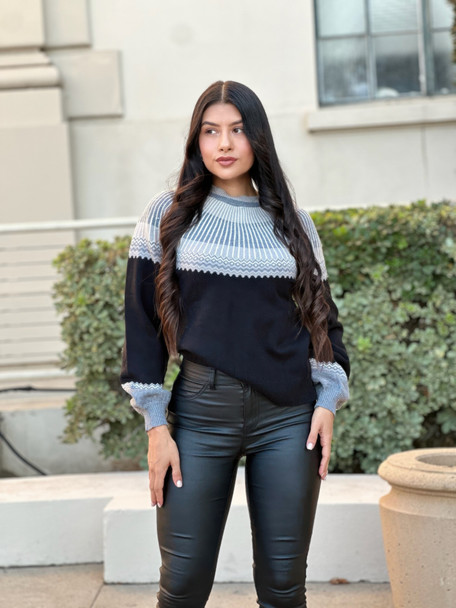 Neutral Color Block Knit Pull Out Sweater             -54373