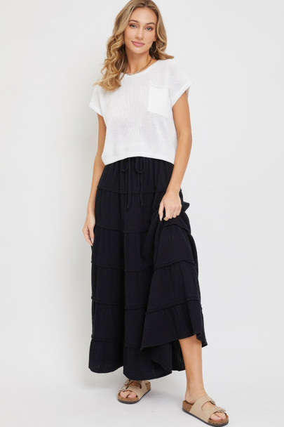 Cotton Gauze Tiered Maxi Skirt-47545