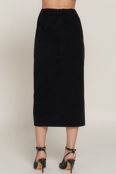 Front Open Slit Corduroy Midi Skirt        -44855
