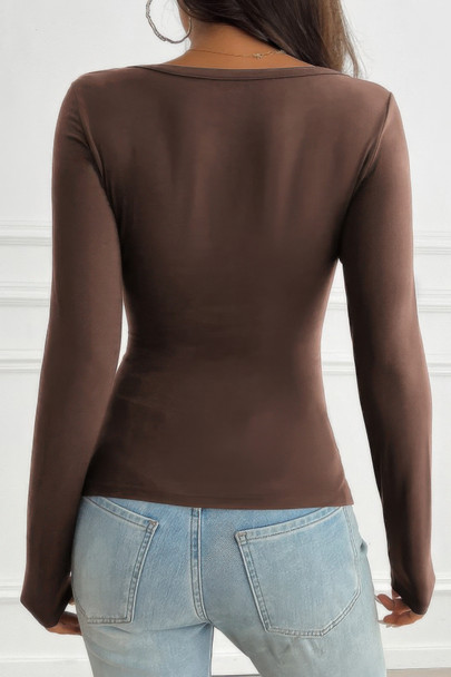 Solid Slim Fit V Neck Long Sleeve T Shirt-50538